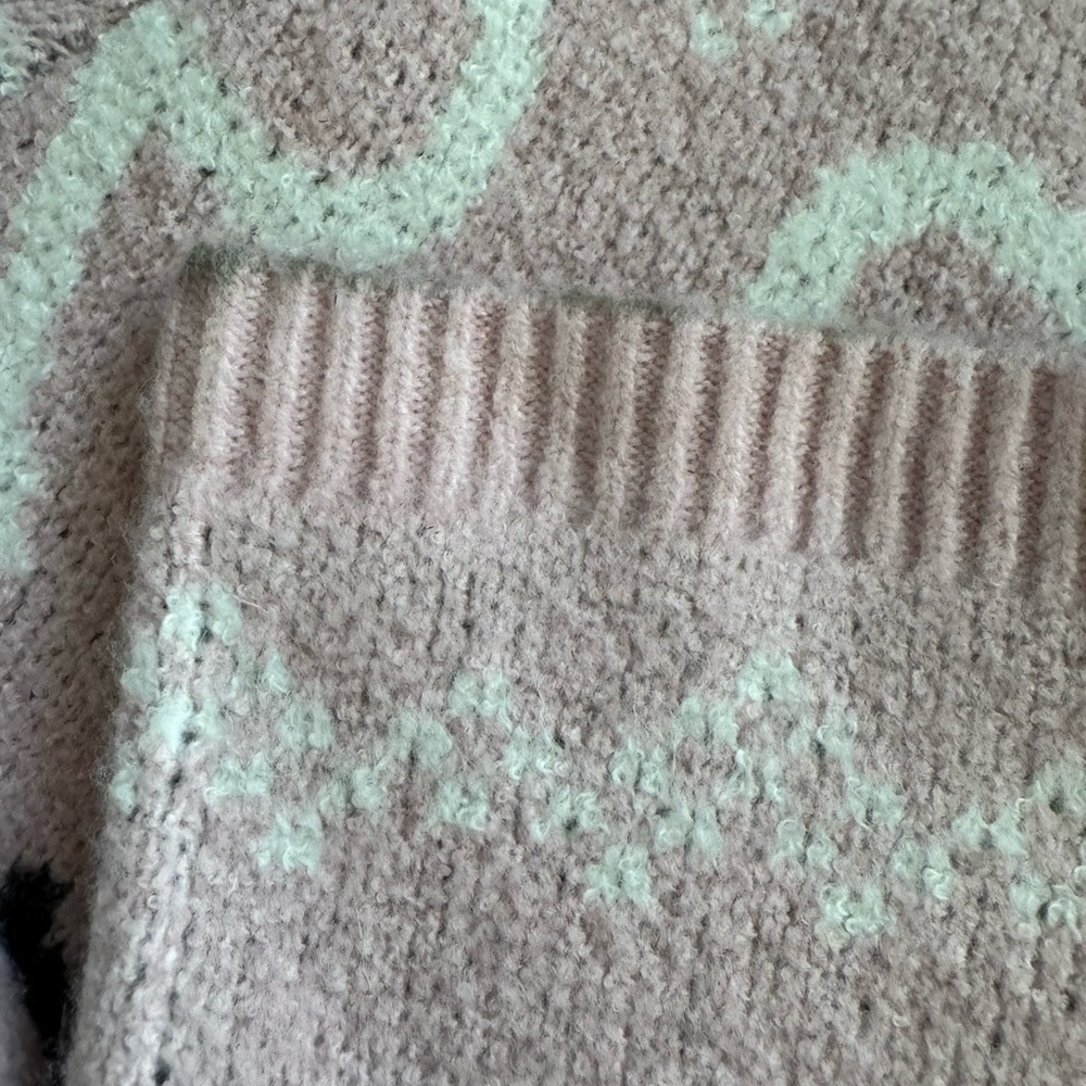 No Boundaries Pink White Bow Girly Fair Isle Rose Mist Cowl Neck Sweater Sz 8-10 - Picture 10 of 11